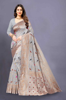 YUG ART Woven Paithani Pure Silk Saree(Grey)