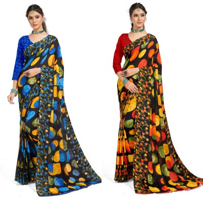 The Textile Hub Polka Print Bollywood Georgette Saree(Pack of 2, Multicolor)