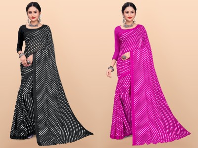 Leelavati Polka Print Daily Wear Georgette Saree(Pack of 2, Black, Pink)