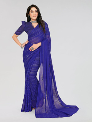 Moda Rapido Striped, Self Design Daily Wear Satin Saree(Blue)