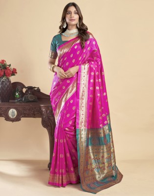 Divastri Dyed, Woven, Self Design Banarasi Silk Blend Saree(Brown, Gold)