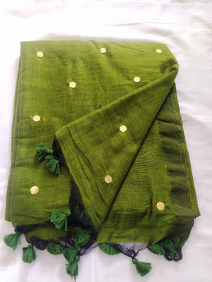 maadurga Solid/Plain Bollywood Cotton Blend Saree(Light Green)