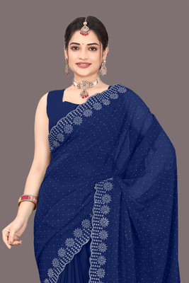 Shiv Febric Self Design, Embellished Banarasi Georgette Saree(Blue)