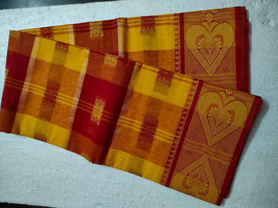 Ghosh handloom Self Design Tant Pure Cotton Saree(Yellow)