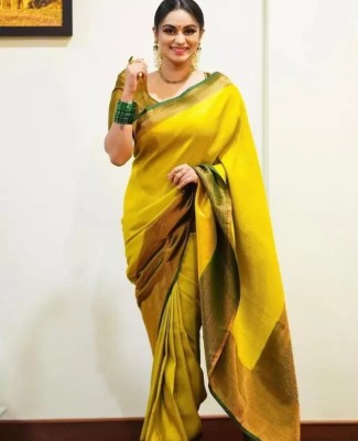 JiproStore Woven Banarasi Silk Blend, Pure Silk Saree(Mustard)