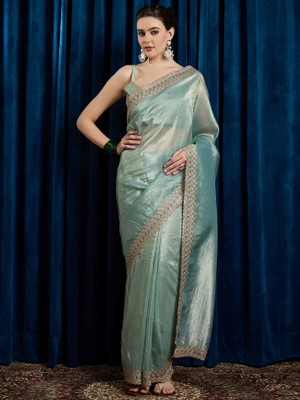 Tasrika Embroidered Bollywood Organza Saree(Light Green)