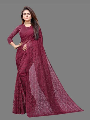 Fashion Field Self Design Bollywood Net Saree(Maroon)