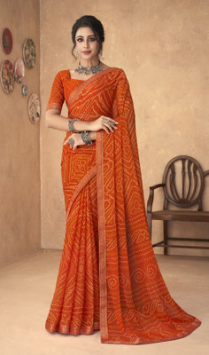 The Fashion Attire Printed Bandhani Chiffon Saree(Orange)