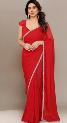Pratik Self Design Bollywood Georgette Saree(Red)