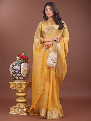 Tasrika Woven Banarasi Organza Saree(Yellow)