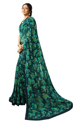 ROOP SUNDARI SAREES Printed Bollywood Georgette Saree(Dark Blue, Light Green)