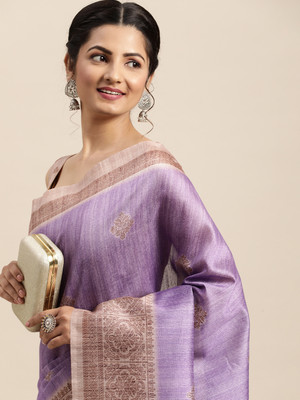 Divastri Floral Print Chanderi Silk Blend Saree(Purple)