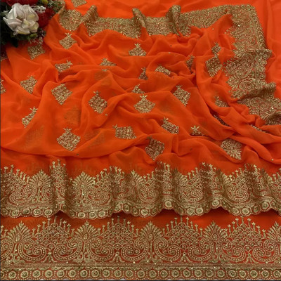 jiyanshi Embroidered Bollywood Georgette Saree(Orange)