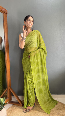 Moda Rapido Striped Bandhani Georgette Saree(Light Green)