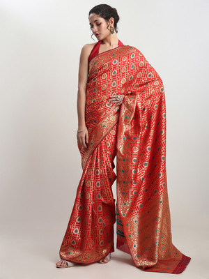 Janasya Woven Banarasi Silk Blend Saree(Red)