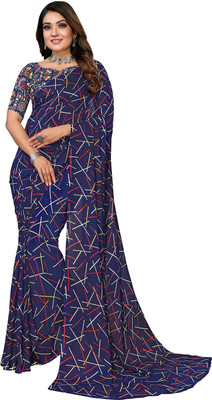 Moda Rapido Geometric Print Daily Wear Georgette Saree(Blue)