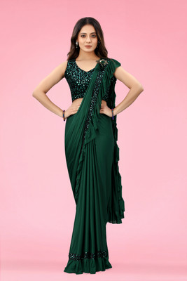 miracletex Embellished Bollywood Lycra Blend Saree(Green)