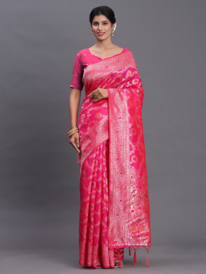 Divastri Woven Banarasi Cotton Silk Saree(Pink)