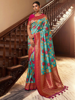 ANOUK Woven Banarasi Satin Saree(Blue)