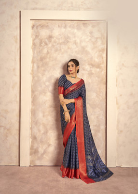 AVANSHEE Self Design Bollywood Silk Blend Saree(Dark Blue)