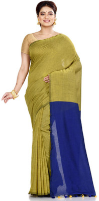 SRILOK Solid/Plain Handloom Pure Cotton Saree(Green)