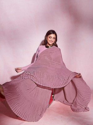 MISILY Solid/Plain, Self Design Bollywood Silk Blend, Cotton Silk Saree(Pink)