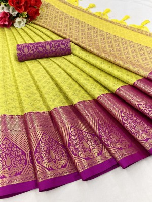 Ozon Designer Fab Self Design, Woven Dharmavaram Cotton Silk, Pure Silk Saree(Multicolor)