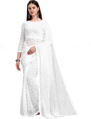 Suali Embroidered Bollywood Net Saree(White)