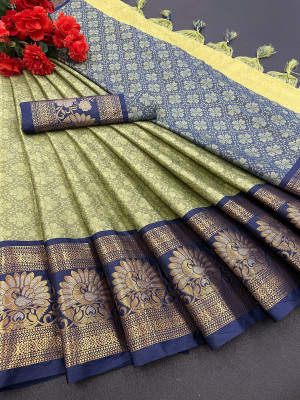 MM VENTURE Woven Dharmavaram Nylon Saree(Light Green)