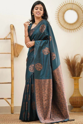 VAKHARIYAFAB Woven, Solid/Plain Kanjivaram Art Silk, Pure Silk Saree(Light Green)