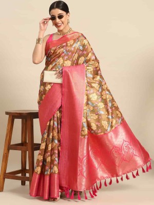 Tasrika Printed Banarasi Art Silk Saree(Brown)