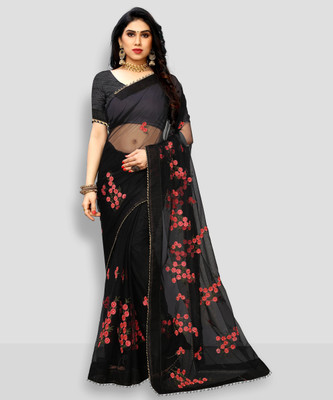 PATLANI STYLE Embroidered Bollywood Net Saree(Black)