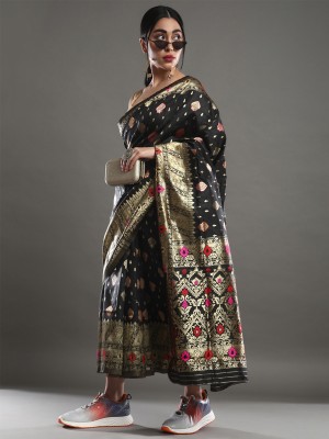 Sareemall Printed Bandhani Art Silk Saree(Black)