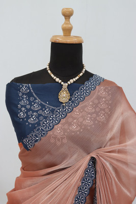 JENNYFEB Embellished Bollywood Organza Saree(Beige)