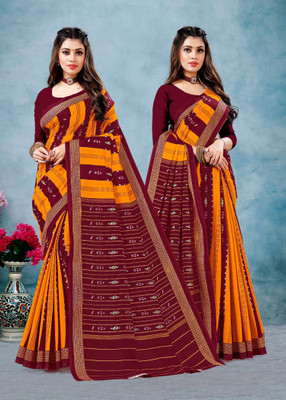 pasapalli Printed Sambalpuri Cotton Blend Saree(Orange, Red, Maroon)