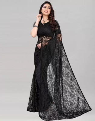 Vragi Self Design Bollywood Net Saree(Black)