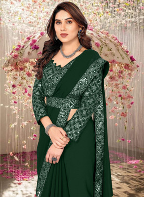 Kalavrit Creation Embroidered, Solid/Plain Bollywood Georgette Saree(Green)