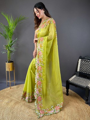 ANOUK Embroidered Bollywood Tissue Saree(Light Green)