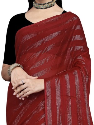 PRAVITAA Embellished, Striped Bollywood Chiffon Saree(Maroon)