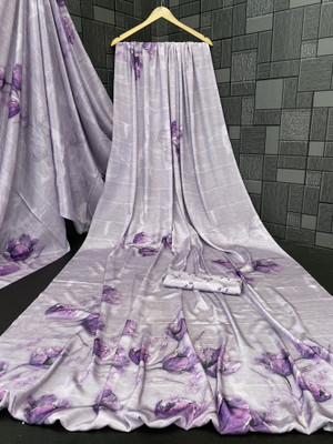 Jumki Fashion Digital Print, Floral Print Bollywood Crepe Saree(Purple)