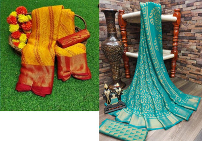 Sitanjali Floral Print Bollywood Brasso Saree(Pack of 2, Multicolor)