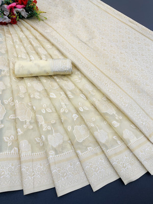 AAINA CREATION Woven Bollywood Tissue Saree(Yellow)