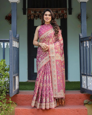 DHAYNAAND REEWA FASHION Digital Print Kalamkari Linen Saree(Pink)