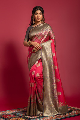Lilots Woven Banarasi Silk Blend Saree(Pink)
