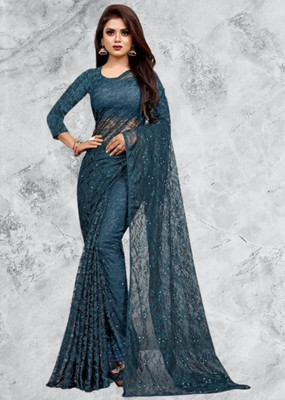 SwiftStyle Solid/Plain Bollywood Net Saree(Green)