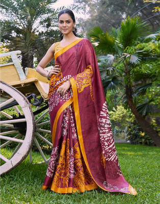 Samah Printed Daily Wear Khadi Saree(Maroon)