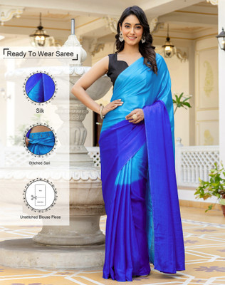 Tasrika Ombre, Solid/Plain, Embellished Bollywood Silk Blend Saree(Blue)