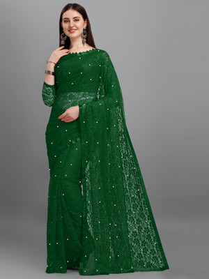 LOROFY Self Design Bollywood Net Saree(Green)
