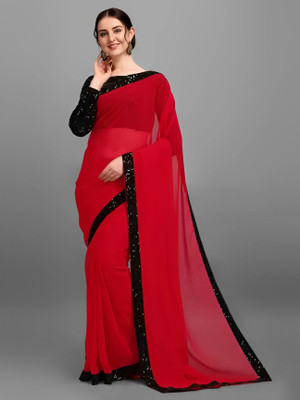 JAGA CREATION Solid/Plain Bollywood Georgette Saree(Red)