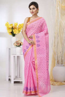 DipDiya Printed, Woven Tant Pure Cotton Saree(Pink)
